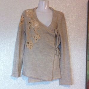 {Anthro} Moth’s “Frosted Panes” Lace/Crochet Inset Cardigan